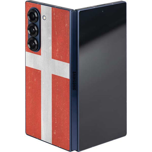 Denmark Flag Distressed Galaxy Z Fold6 Skin